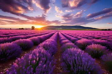 Lavender Field With Rows Of Blooming Flowers, Generative AI 