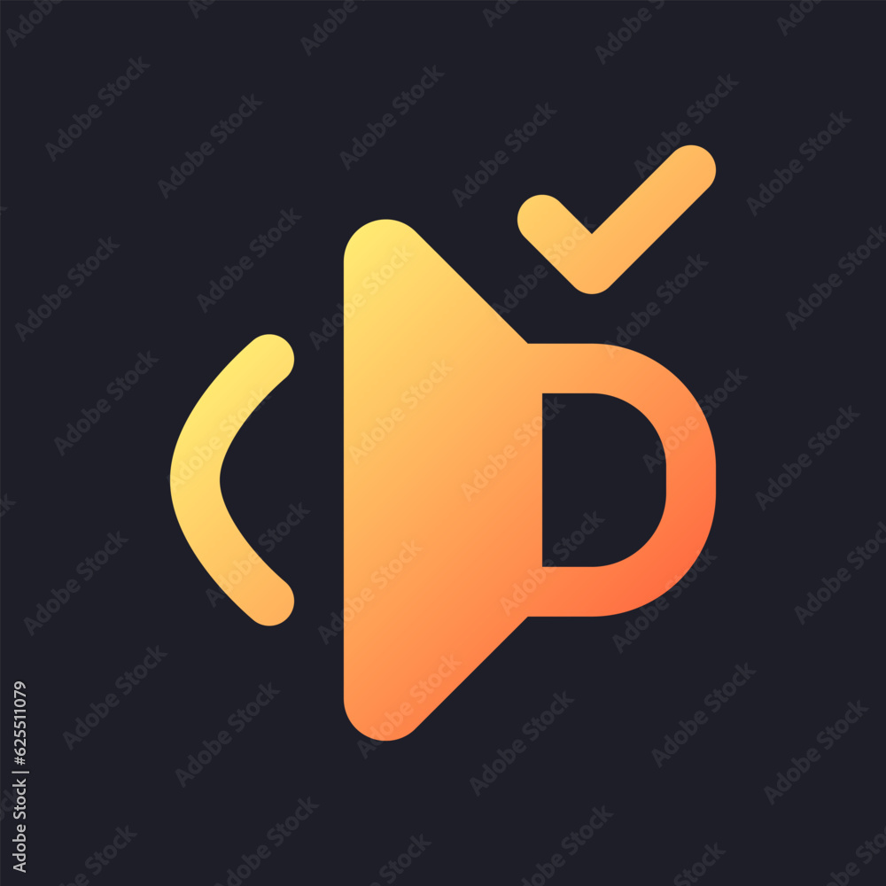 Poster volume on orange solid gradient ui icon for dark theme. sound quality. video editor setting. filled 