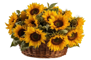 Basket of Sunflowers on transparent background, Generative AI
