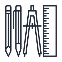 Realistic school and office supplies. Fountain pen, ballpoint pen, pencil, ruler and eraser. Stationery, school, office supplies pencil, ruler, protractor, line meter. 