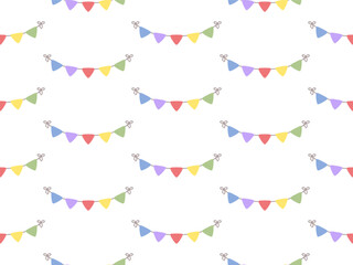 Seamless Celebrate a Colorful Cute flag garlands party isolated on white background. Birthday, Christmas, anniversary, and festival fair concept. Vector illustration flat cartoon design.