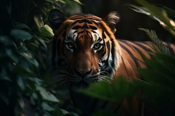 Fototapeta na wymiar Tiger head jungle. Generate Ai