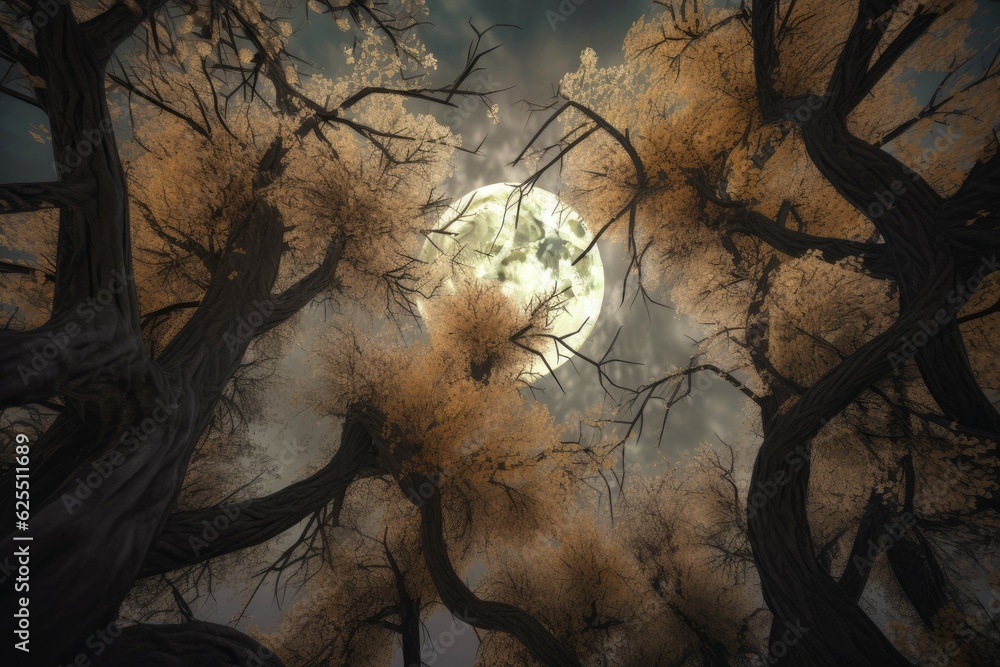 Wall mural tree full moon. generate ai