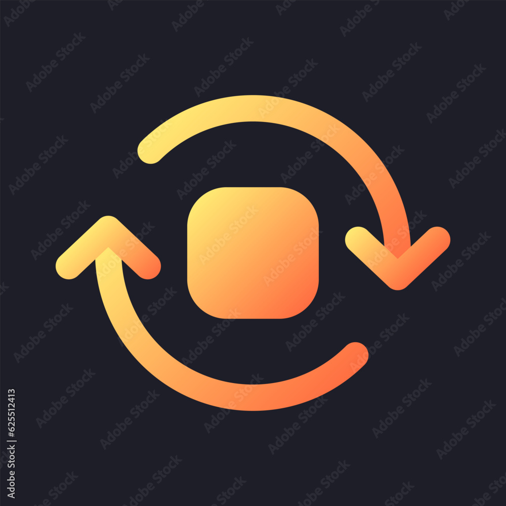 Poster spin animation orange solid gradient ui icon for dark theme. circular motion in video editor. filled