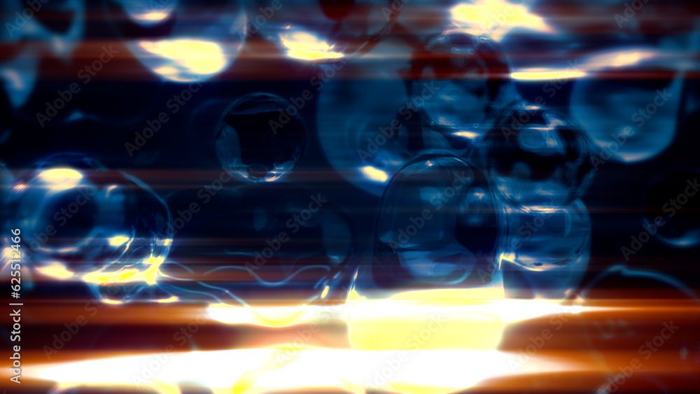 Poster glowing blue smooth wax liquid particles - dark bokeh bg - abstract 3d rendering