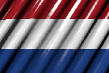 wonderful shining - looks like plastic flag of Netherlands with large folds - any celebration flag 3d illustration..