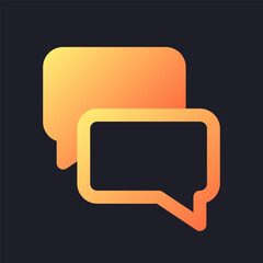 Naklejka premium Messenger orange solid gradient ui icon for dark theme. Share information. Send file. Chat bubbles. Filled pixel perfect symbol on black space. Modern glyph pictogram for web. Isolated vector image