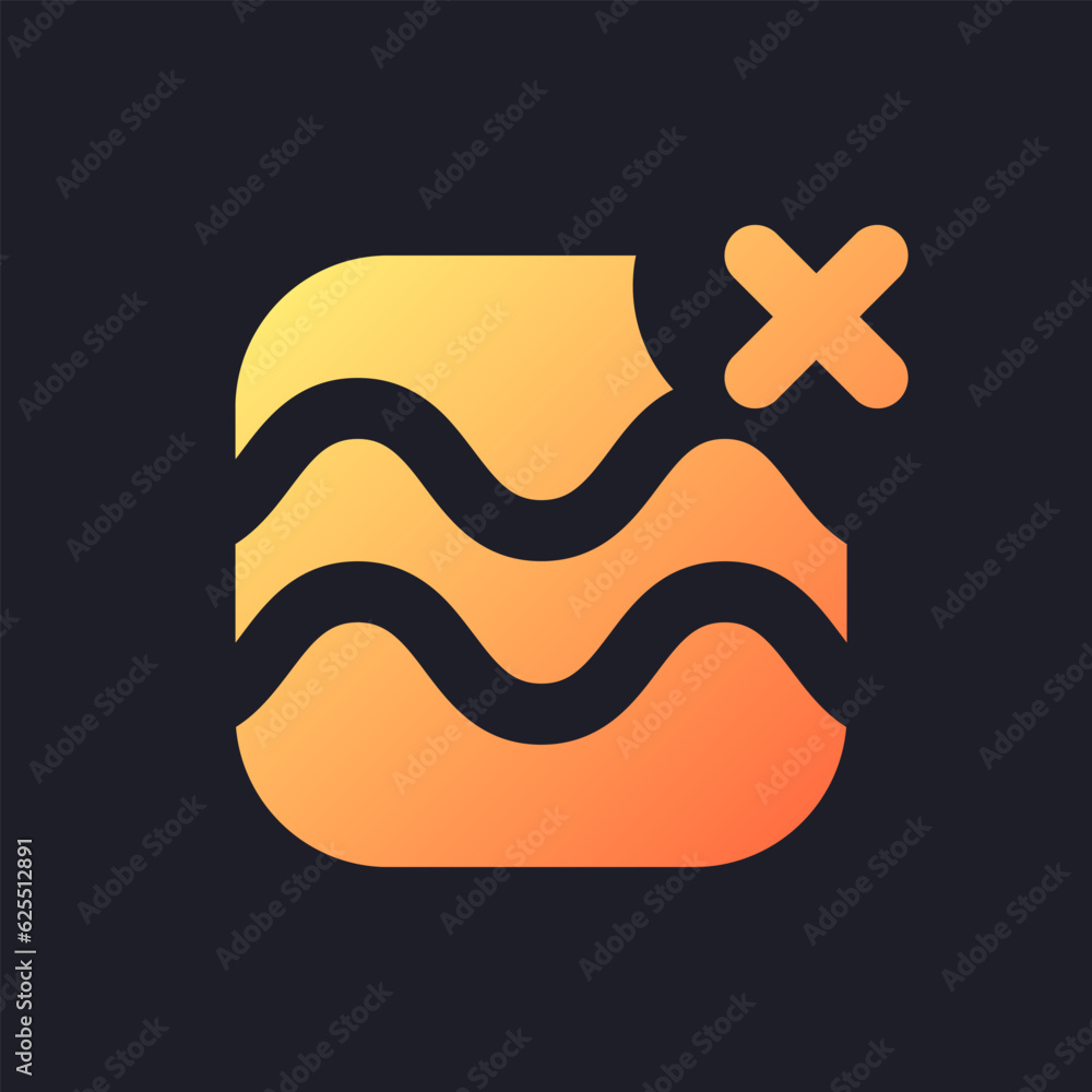 Poster remove float effect orange solid gradient ui icon for dark theme. cancel footage change. filled pixe