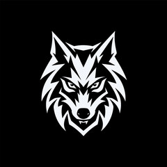 Wolf head logo, isolated on black background, design template vector illustration