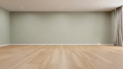 3d rendering of empty room with wooden floor and concrete wall. - 625514618