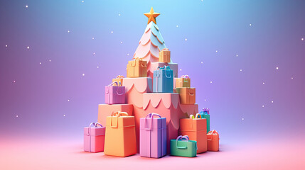 Christmas tree 3D gradient pastel background