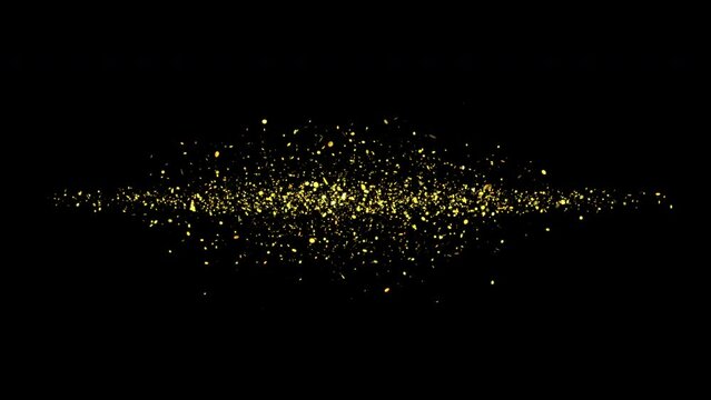 Gold particles abstract background with shining golden particle stars dust on dark galaxy. Beautiful futuristic glittering in space on black background.