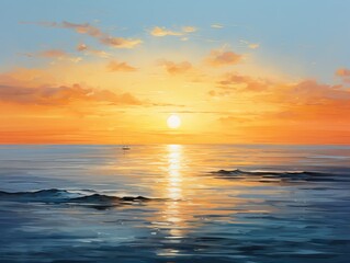 Obraz premium Sunset in the sea in the style of oil painting. Generative ai
