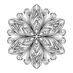 Black and white abstract floral mandala pattern. Antistress coloring page.