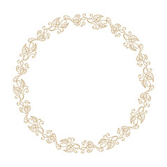 Vector round gold floral frame with ivy leaves decoration. Luxury wreath template for invitations and greeting cards.