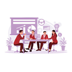 Group of business people gathering with marketing concepts. Trend Modern vector flat illustration.