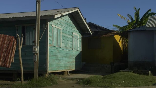 Traditional wooden home on stilt base at Punta Gorda, Garifuna settlement in the island of Roat&aacute;n, Honduras
