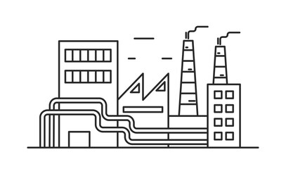 Manufacturing power station. Industrial factory, plant building vector outline illustration