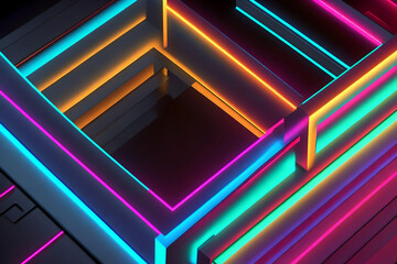 Obraz premium abstract neon lines on dark background. AI Generative.