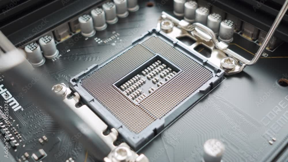 Poster motherboard cpu socket. computer hardware. close-up