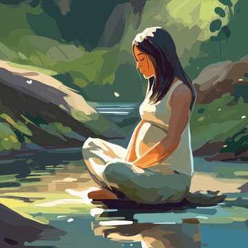 yoga tai chi pregnant woman meditating in the nature