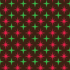 Red and green mid century Christmas atomic starbursts seamless pattern. For Christmas decor, textile and fabric 