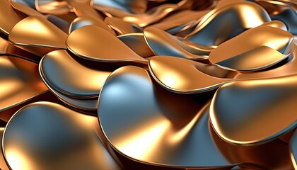 Shimmering metallic surfaces abstract 3D render wallpaper and background