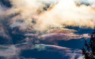 View of pearl polar stratospheric clouds in the sky