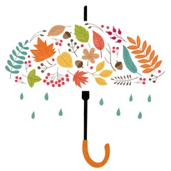 autumn illustration umbrella made of colorful leaves and branches