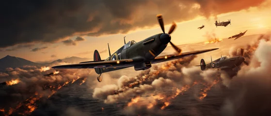 Deurstickers Oud vliegtuig WW2 fighter plane flying through the air