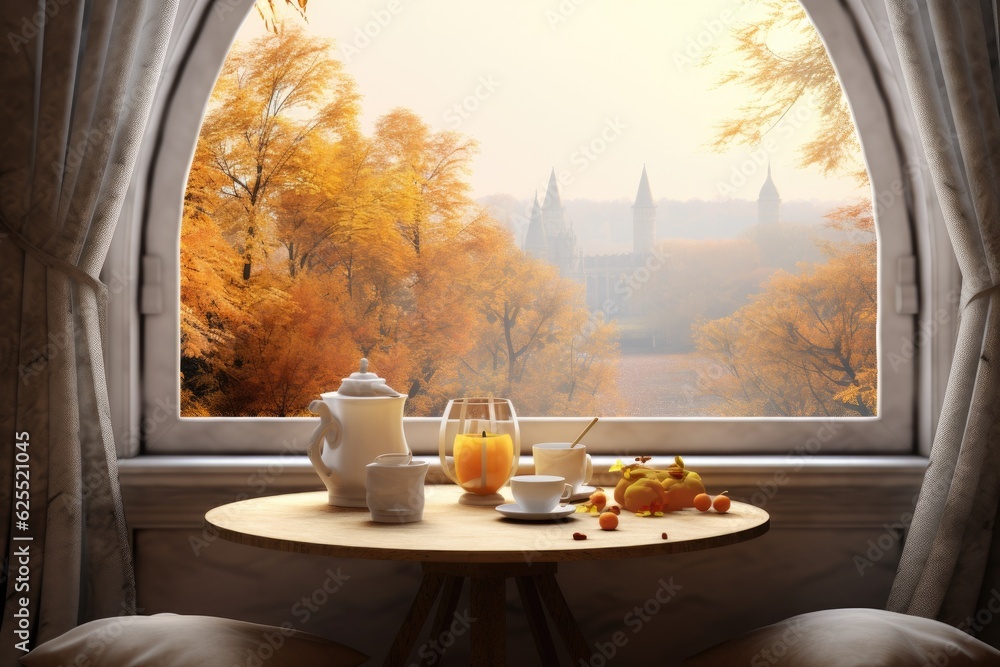 Poster the table is surrounded by a free space meant for your decoration, while a window behind it displays