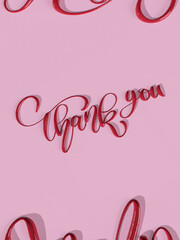 3D Rendered Typography of word Thank you in Cursive theme