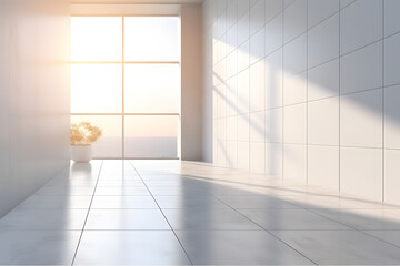 3d rendering, a clean white wall background, sunset lighting. Generative AI