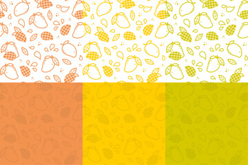 Mango vector seamless pattern in outline style. Fruit for package, kitchen design, fabric and textile. Collection