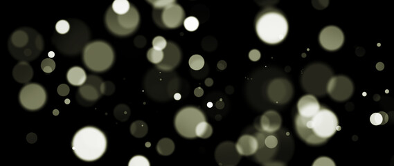 White circles bokeh particles abstract background on black background. Futuristic glittering in space.
