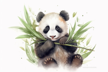 Baby Panda with bamboo branch