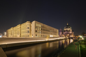 Humboldt Forum Berlin on the river Spree at night