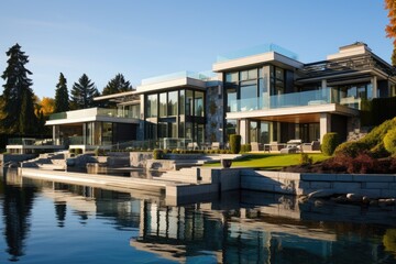 Fototapeta na wymiar A lavish residence located in Vancouver, Canada set against a backdrop of clear blue skies.