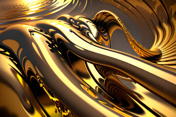 liquid wavy texture metal waves with golden textures (Generation AI)