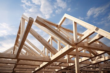 Obraz premium A depiction of a timber rooftop construction, symbolizing residential building.