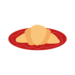 Flat croissant on red plate vector illustration