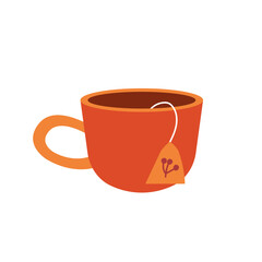 Vector flat tea cup with tea tag