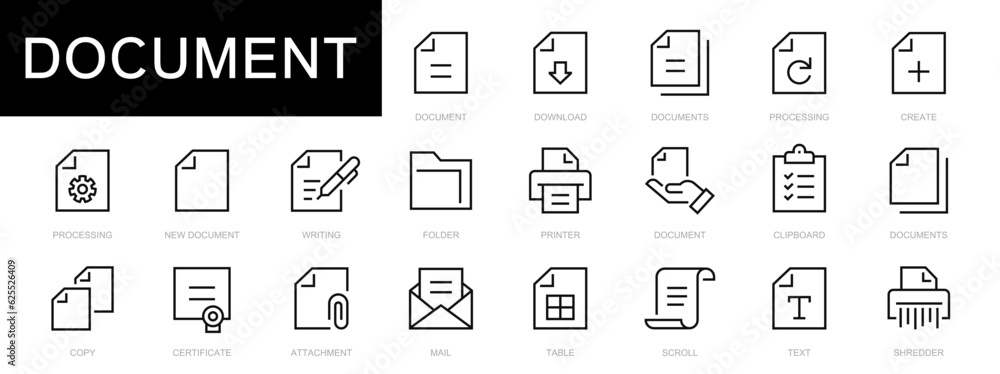 Poster Document thin line icons set. Documents editable stroke icons collection. File symbol. Vector