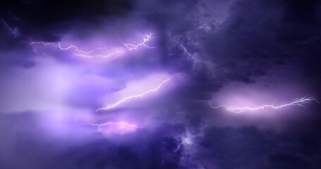 Fototapeta na wymiar Lightning summer storm - Sky with lightning bolt