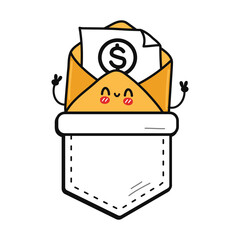 Cute funny letter dollar sign in pocket t-shirt print.Vector cartoon doodle line style character logo illustration design. Isolated white background. Funny cartoon letter, print for pocket t shirt