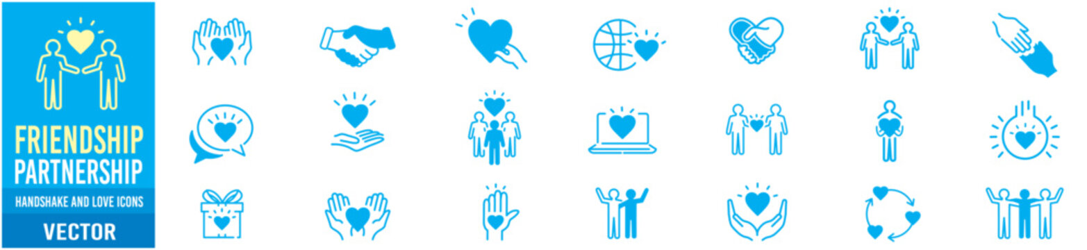Friendship Charity Partnership love line icons. 