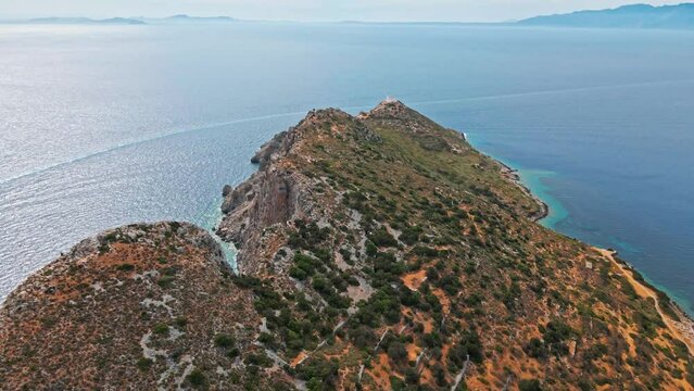 Aerial view of Lighthouse and Knidos or Cnidus an ancient city in Tekir burnu peninsula, Datca town, Mugla province, Turkey.