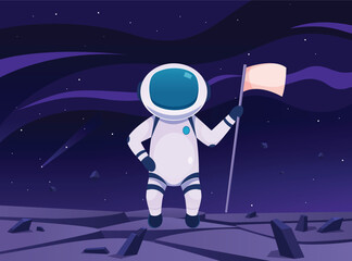 Astronaut vector with man and flag illustration