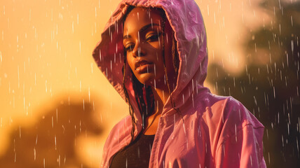 autumn, woman in the rain.