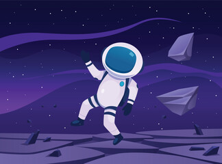 Vector astronaut with man cartoon character in flying